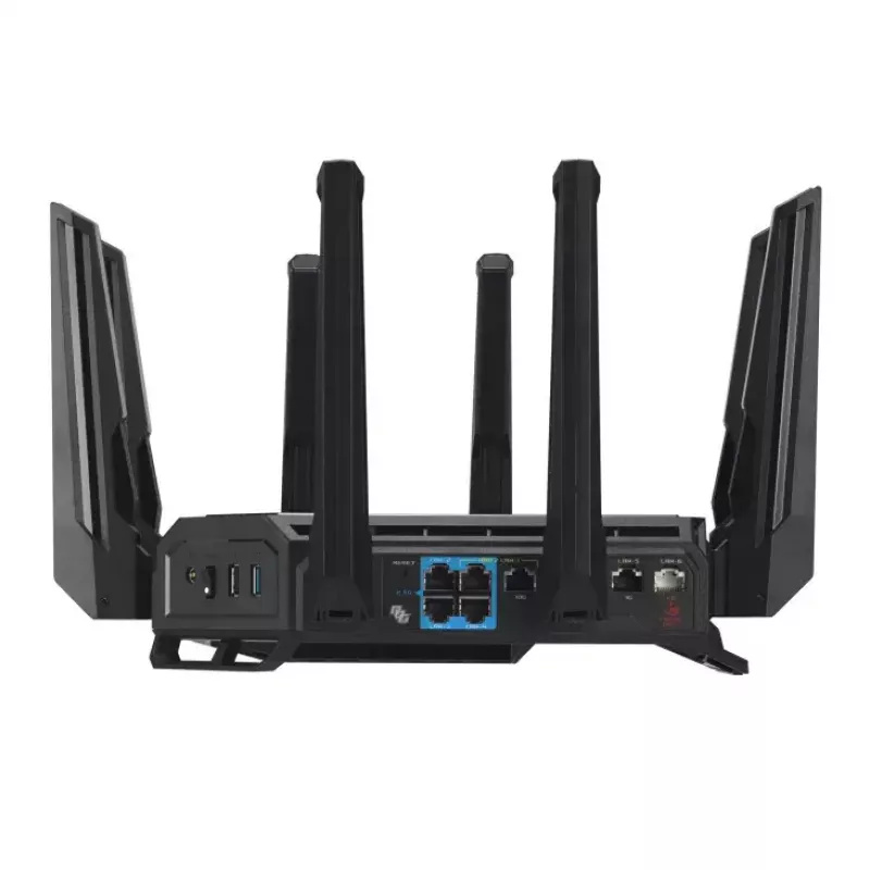 ASUS ROG Rapture GT-BE19000 traadita ruuter Multi-Gigabit Ethernet Kolmriba (2,4 GHz / 5 GHz / 6 GHz) Must, Punane