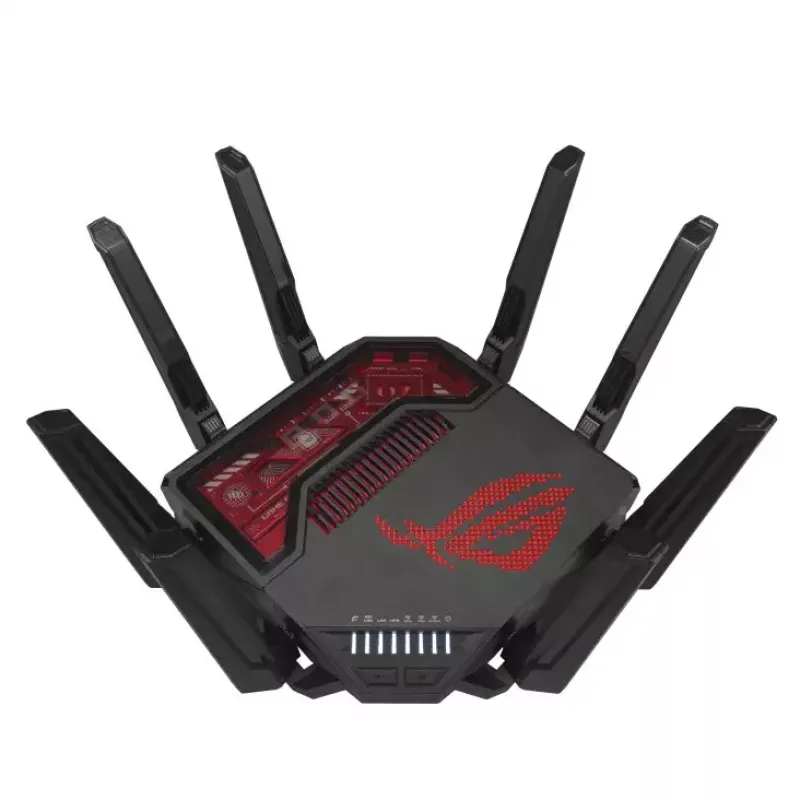 ASUS ROG Rapture GT-BE19000 traadita ruuter Multi-Gigabit Ethernet Kolmriba (2,4 GHz / 5 GHz / 6 GHz) Must, Punane