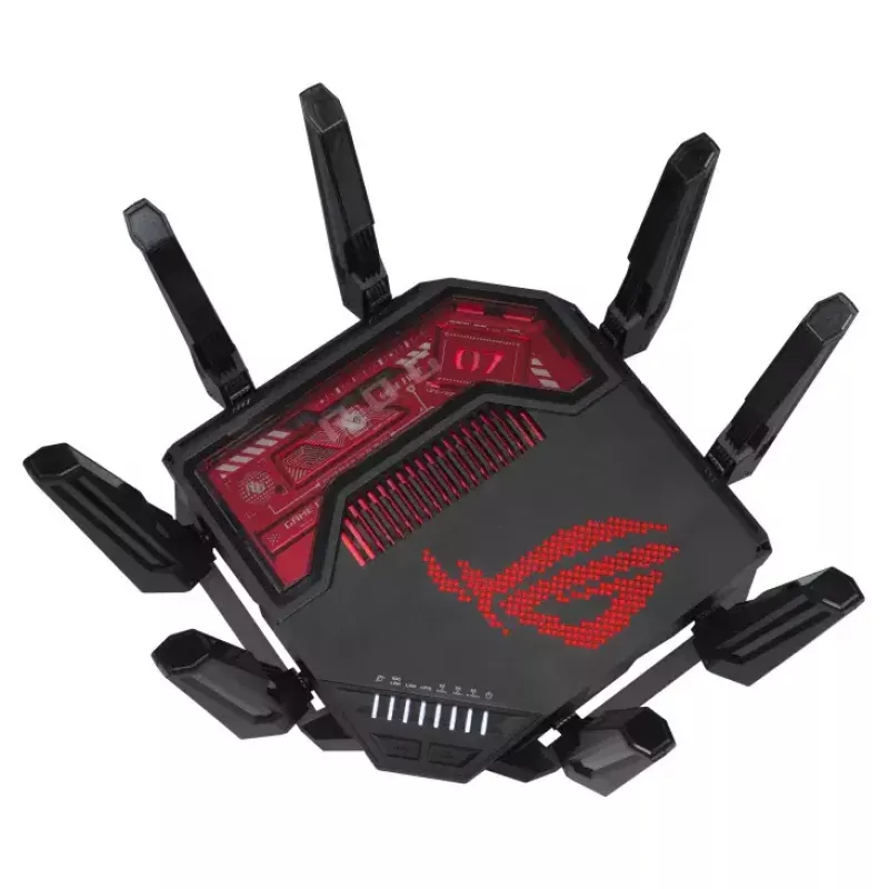 ASUS ROG Rapture GT-BE19000 traadita ruuter Multi-Gigabit Ethernet Kolmriba (2,4 GHz / 5 GHz / 6 GHz) Must, Punane