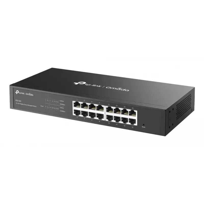 Hallatav L2 Gigabit Ethernet Switch TP-Link Omada ES216G — 16 x RJ-45 10/100/1000, 32 Gbit/s, 8000 MAC, must, riiulipaigaldus