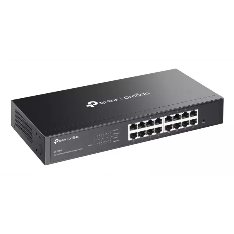 Hallatav L2 Gigabit Ethernet Switch TP-Link Omada ES216G — 16 x RJ-45 10/100/1000, 32 Gbit/s, 8000 MAC, must, riiulipaigaldus