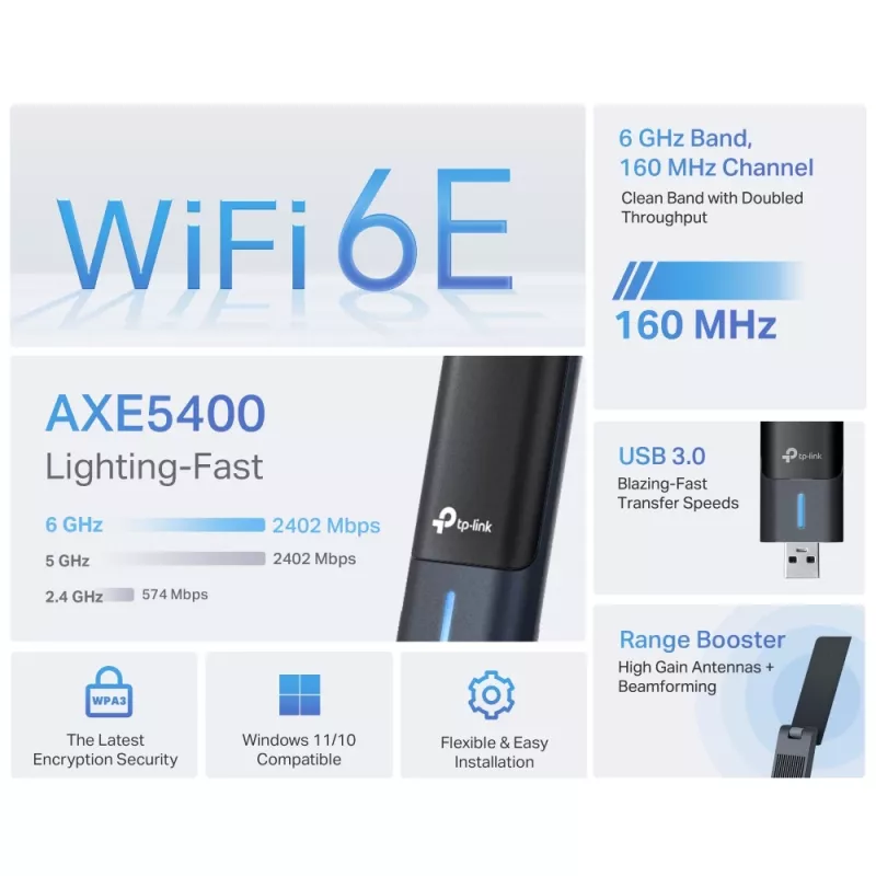 TP-Link Archer AXE5400 Wi-Fi 6E suure võimendusega juhtmevaba USB-adapter