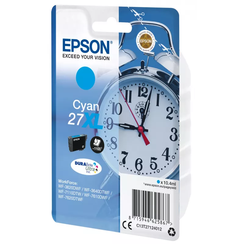 Epsoni äratuskell üksikpakendis tsüaan 27XL DURABrite Ultra tint, suure (XL) mahuga, tsüaan, 10,4 ml, 1 tk, 1100 lehekülge