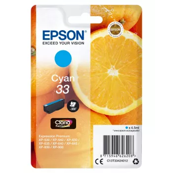 Epson oranžs Singlepack tsüaan 33 Claria Premium Ink, Standard Yield, tsüaan, 4,5 ml, 1 tk, 300 lehekülge