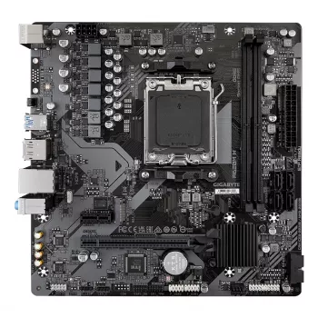 GIGABYTE A620M H emaplaat – toetab AMD Ryzen 8000 protsessoreid, 5+2+2 faasiline digitaalne VRM, kuni 7200 MHz DDR5 (OC), 1x PCIe 4.0 M.2, GbE LAN, USB 3.2 Gen 1
