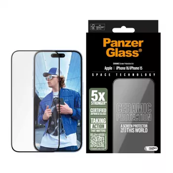 PanzerGlass ® Keraamiline ekraanikaitse iPhone 16 | 15 | Ultra-Wide Fit koos EasyAligneriga