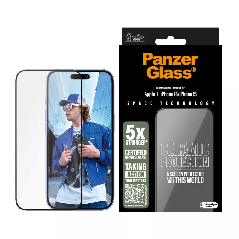 PanzerGlass ® Keraamiline ekraanikaitse iPhone 16 | 15 | Ultra-Wide Fit koos EasyAligneriga