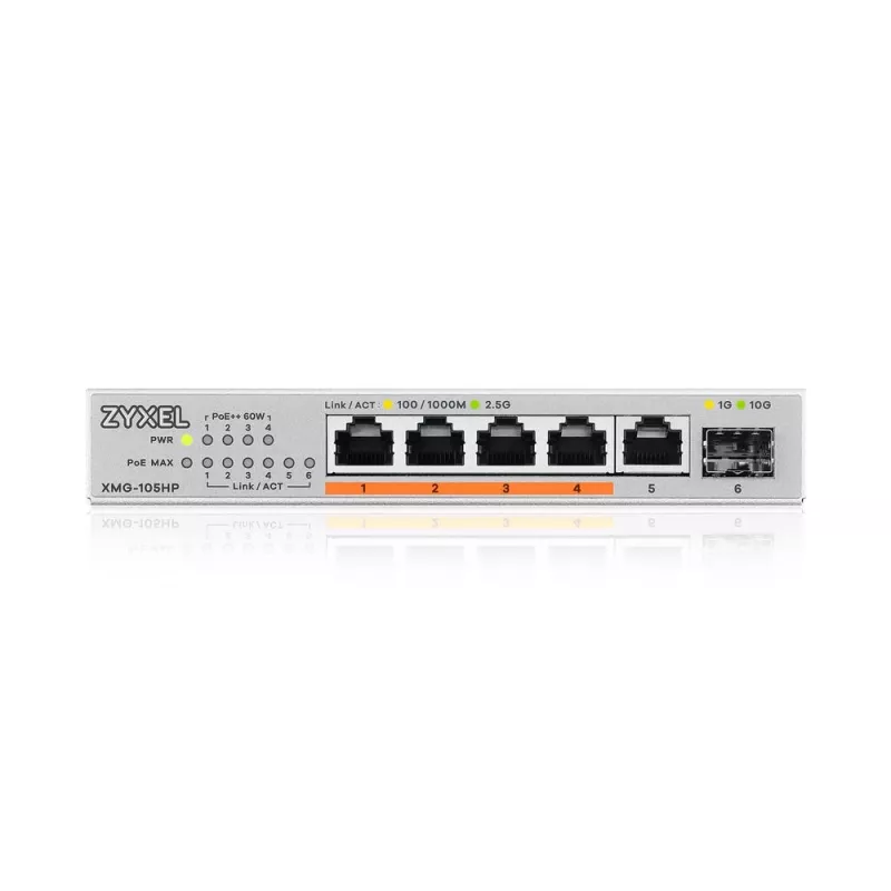 Zyxel XMG-105HP Haldamatu 2.5G Ethernet (100/1000/2500) Power over Ethernet (PoE) Hõbedane