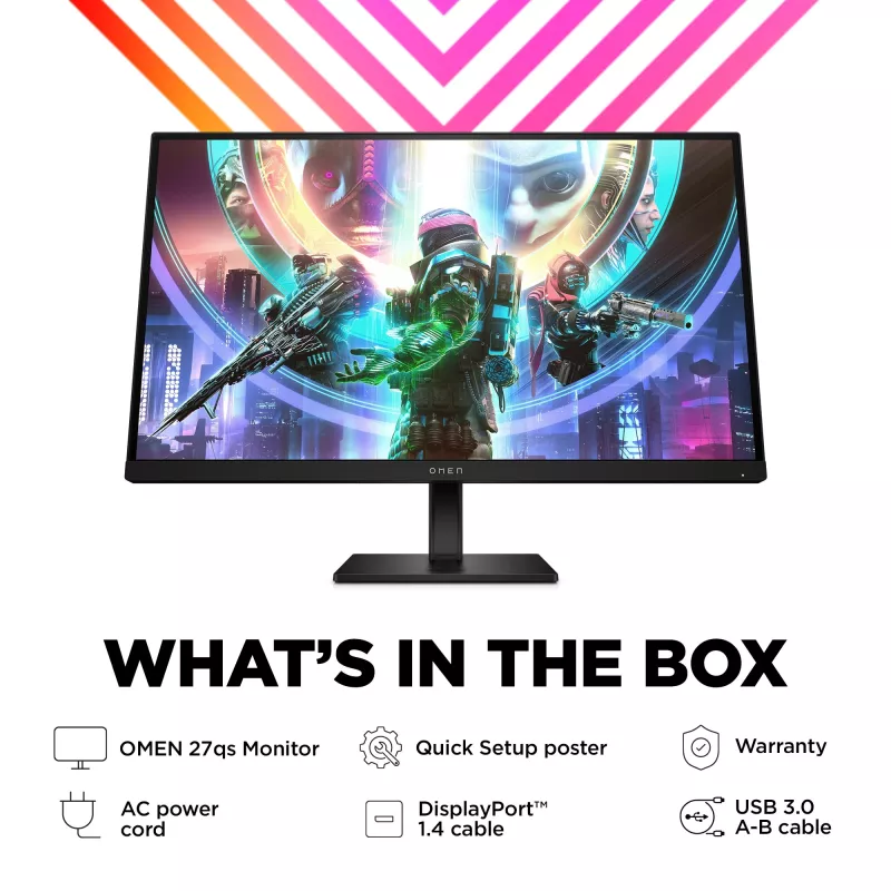 OMEN by HP 27-tolline QHD 240 Hz mängumonitor – OMEN 27qs, 68,6 cm (27 tolli), 2560 x 1440 pikslit, Quad HD, LCD, 1 ms, must