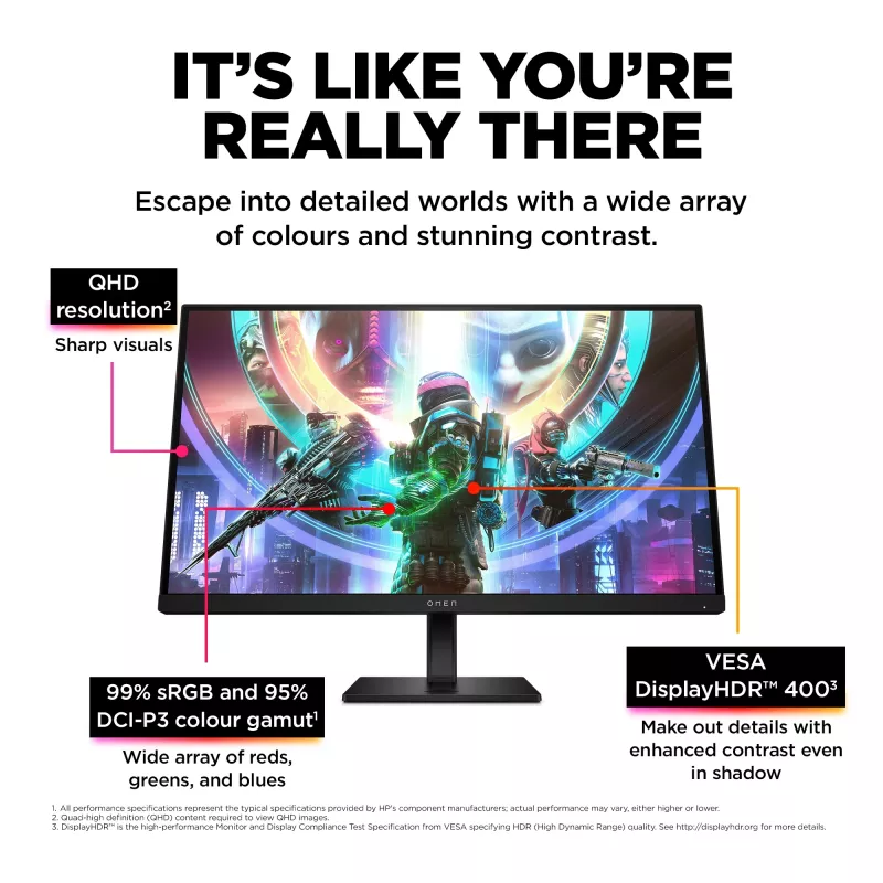 OMEN by HP 27-tolline QHD 240 Hz mängumonitor – OMEN 27qs, 68,6 cm (27 tolli), 2560 x 1440 pikslit, Quad HD, LCD, 1 ms, must