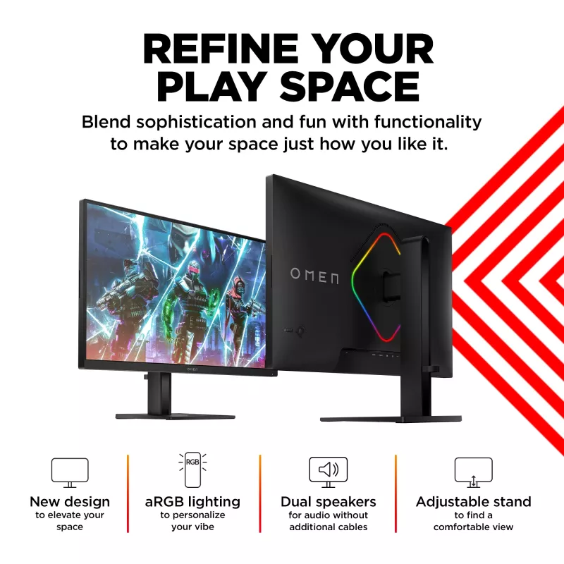 OMEN by HP 27-tolline QHD 240 Hz mängumonitor – OMEN 27qs, 68,6 cm (27 tolli), 2560 x 1440 pikslit, Quad HD, LCD, 1 ms, must