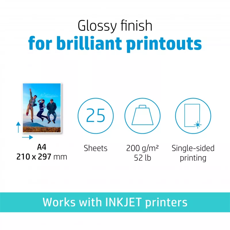 HP Everyday Photo Paper, Glossy, 200 g/m², A4 (210 x 297 mm), 25 lehte