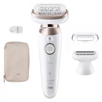 Epilaator BRAUN Silk-épil 9 Flex 9-030 — 40 MicroGrip pintsetti, juhtmeta, Wet & Dry, massaaž, valge/roosa