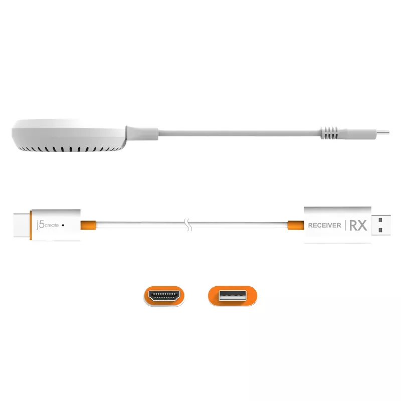 j5create JVAW62 ScreenCast USB-C® juhtmevaba ekraanipikendaja HDMI™, valge ja oranž