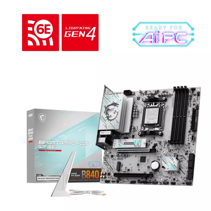Emaplaat MSI B840M GAMING PLUS WIFI6E microATX, pesa AM5, DDR5 kuni 256 GB, Wi‑Fi 6E, 2.5GbE, M.2 x2, HDMI 2.1