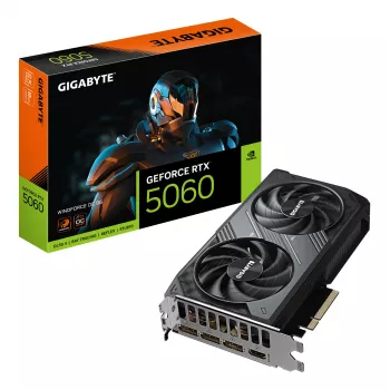 GIGABYTE GeForce RTX 5060 WINDFORCE OC 8G graafikakaart - 8 GB GDDR7, 128-bit, PCI-E 5.0, 2512 MHz tuumsagedus, 3 x DisplayPort, 1 x HDMI, GV-N5060WF2OC-8GD