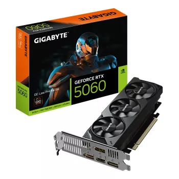 GIGABYTE GeForce RTX 5060 OC Low Profile 8G graafikakaart - 8GB GDDR7, 128bit, PCI-E 5.0, 2512 MHz tuumasagedus, 3 x DisplayPort, 1 x HDMI, GV-N5060OC-8GL