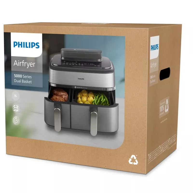 Philips 5000 seeria NA555/00 fritüür, kahekordne 9 L, iseseisev, 2750 W, kuumaõhufritüür, hõbedane