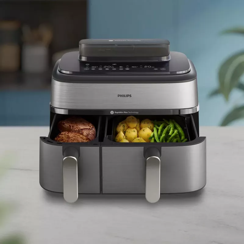 Philips 5000 seeria NA555/00 fritüür, kahekordne 9 L, iseseisev, 2750 W, kuumaõhufritüür, hõbedane