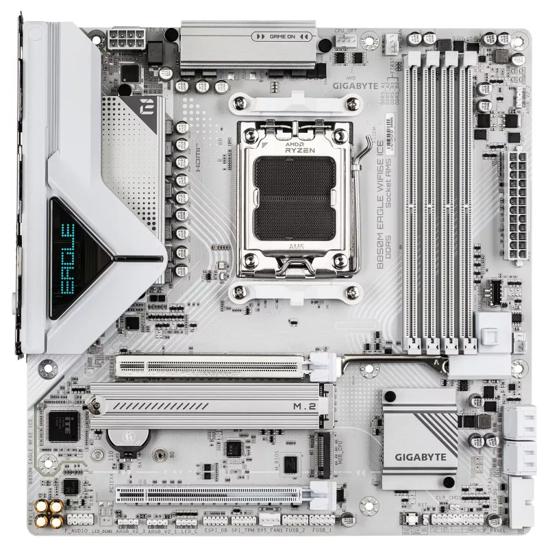 GIGABYTE B850M EAGLE WIFI6E ICE emaplaat - AMD Ryzen 9000 seeria protsessoritele, 8+2+2 faasi digitaalne VRM, kuni 8200 MHz DDR5 (OC), 1xPCIe 5.0 + 1xPCIe 4.0 M.2, Wi-Fi 6E, 2.5 GbE LAN, USB 3.2 Gen 2