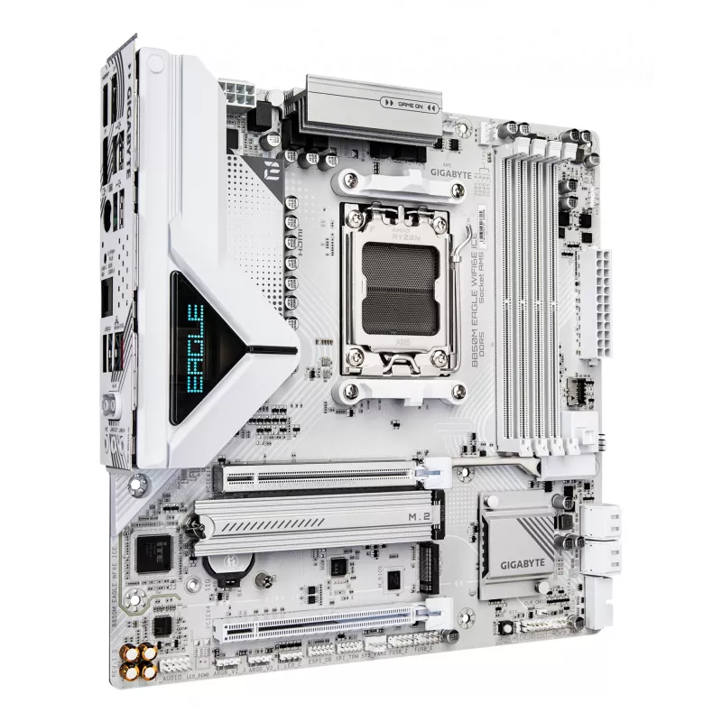 GIGABYTE B850M EAGLE WIFI6E ICE emaplaat - AMD Ryzen 9000 seeria protsessoritele, 8+2+2 faasi digitaalne VRM, kuni 8200 MHz DDR5 (OC), 1xPCIe 5.0 + 1xPCIe 4.0 M.2, Wi-Fi 6E, 2.5 GbE LAN, USB 3.2 Gen 2