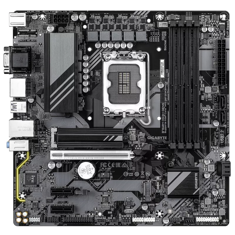 GIGABYTE B760M DS3H GEN5 emaplaat – toetab Intel Core 14. põlvkonna protsessoreid, 6+2+1 faasi digitaalne VRM, kuni 5600MHz DDR5, 2xPCIe 4.0 M.2, 2.5GbE LAN, USB 3.2 Gen2