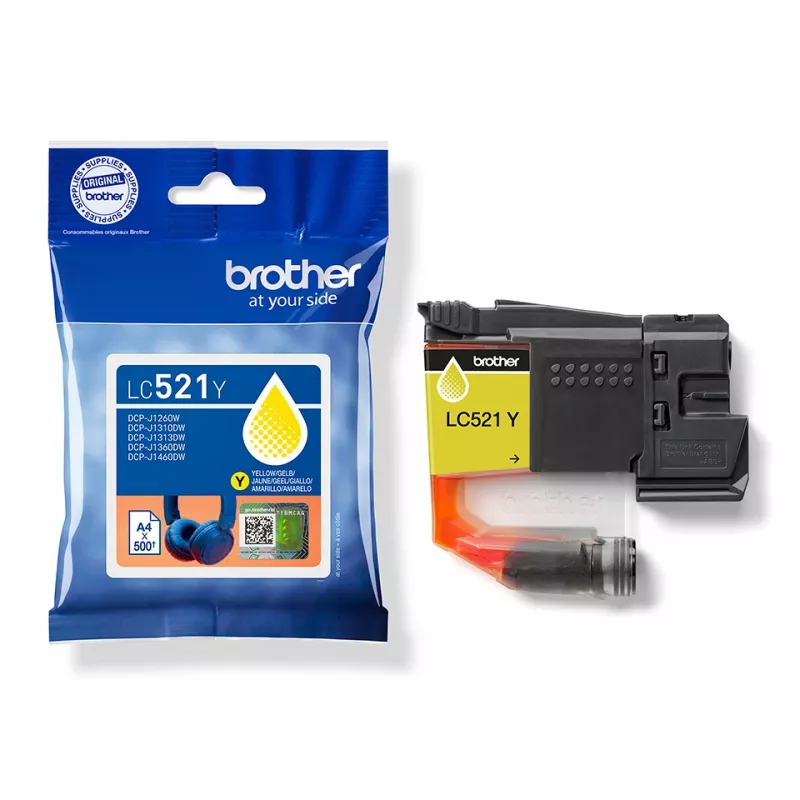 Brother LC521Y originaaltindikassett - kollane, kollane, 1 tk, 500 lehekülge, üksikpakend