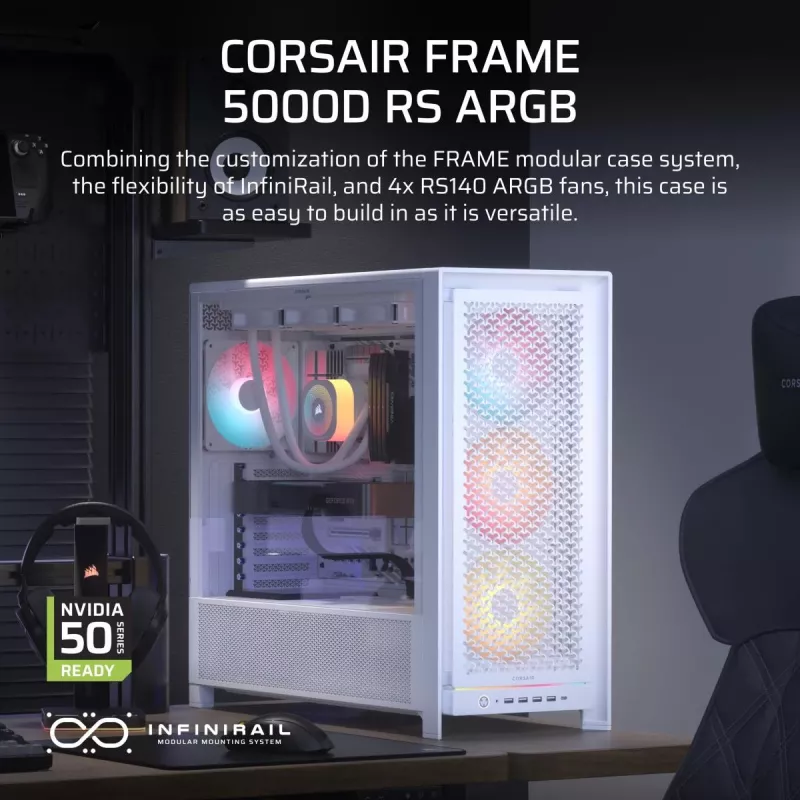 CORSAIR arvutikorpus - Frame 5000D RS ARGB kõrge õhuvooluga keskmine torn - valge