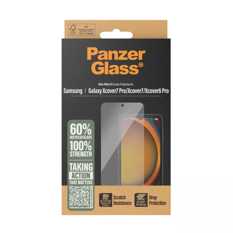 PanzerGlass ® Ekraanikaitse Samsung Galaxy Xcover7 Pro | Xcover7 | Xcover6 Pro | Ultra-Wide Fit