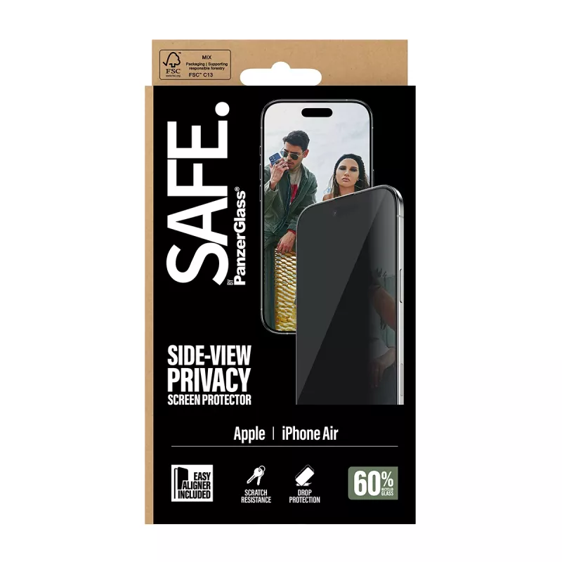 Ekraanikaitse PanzerGlass SAFE. Privacy Apple iPhone Airile — karastatud klaas, ülilai sobivus, EasyAligner, kriimustus- ja löögikindel