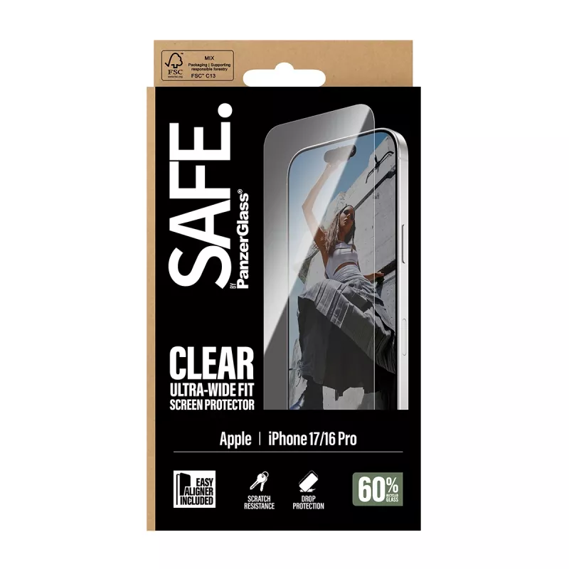 PanzerGlass SAFE. by ® Ekraanikaitse iPhone 17 | iPhone 16 Pro | Ultra-Wide Fit koos EasyAligneriga
