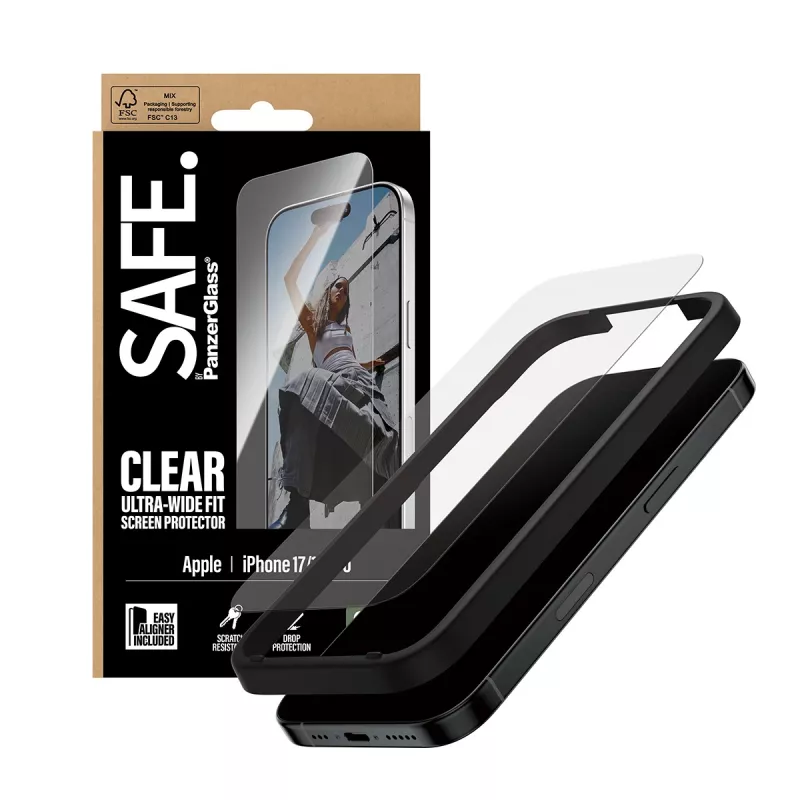 PanzerGlass SAFE. by ® Ekraanikaitse iPhone 17 | iPhone 16 Pro | Ultra-Wide Fit koos EasyAligneriga