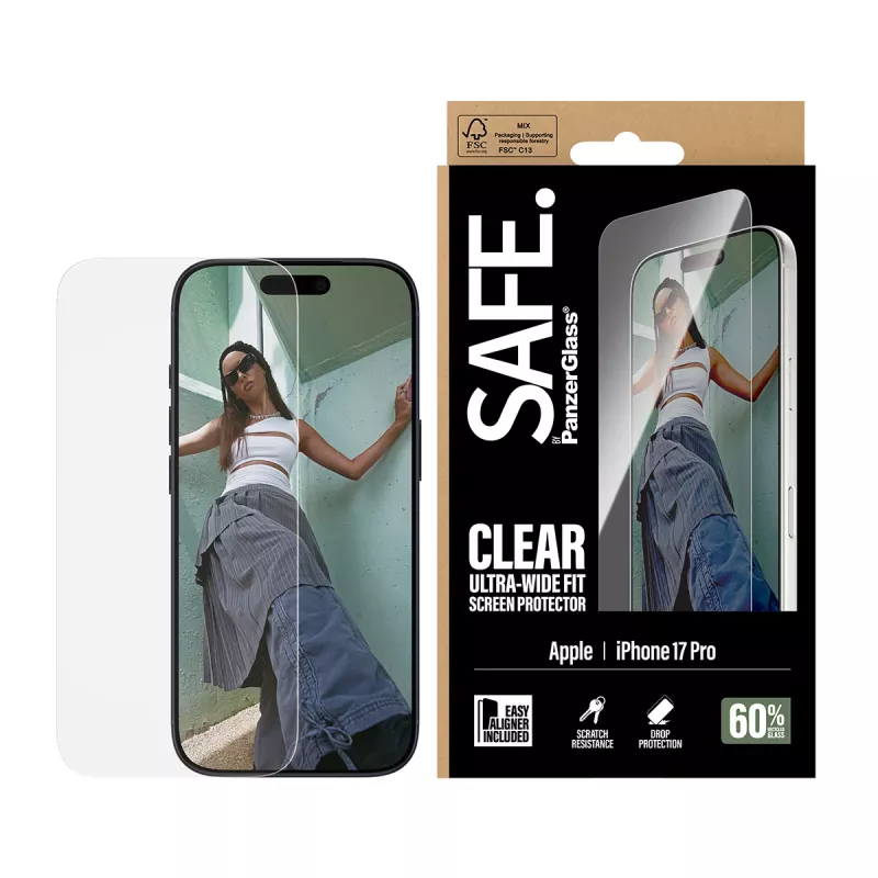 PanzerGlass SAFE. by ® Ekraanikaitse iPhone 17 Pro | Ultra-Wide Fit koos EasyAligneriga