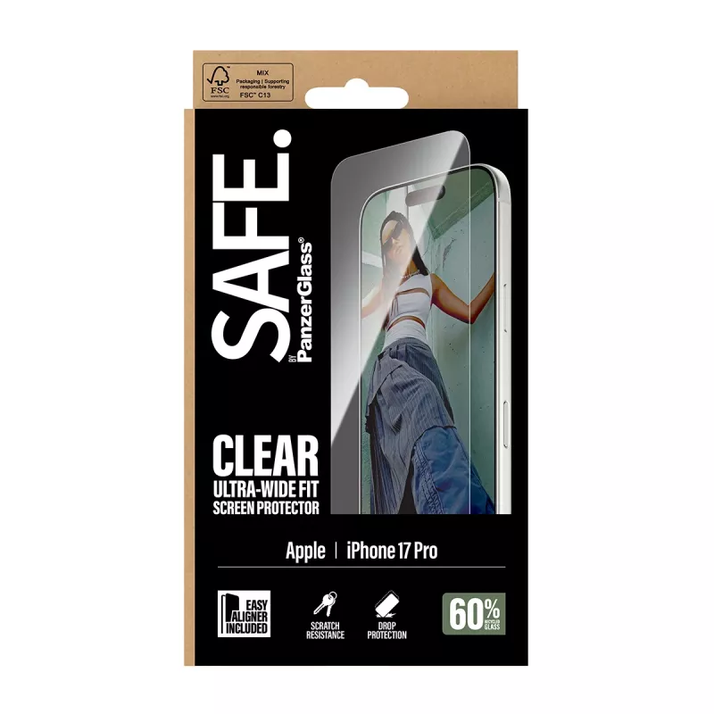 PanzerGlass SAFE. by ® Ekraanikaitse iPhone 17 Pro | Ultra-Wide Fit koos EasyAligneriga