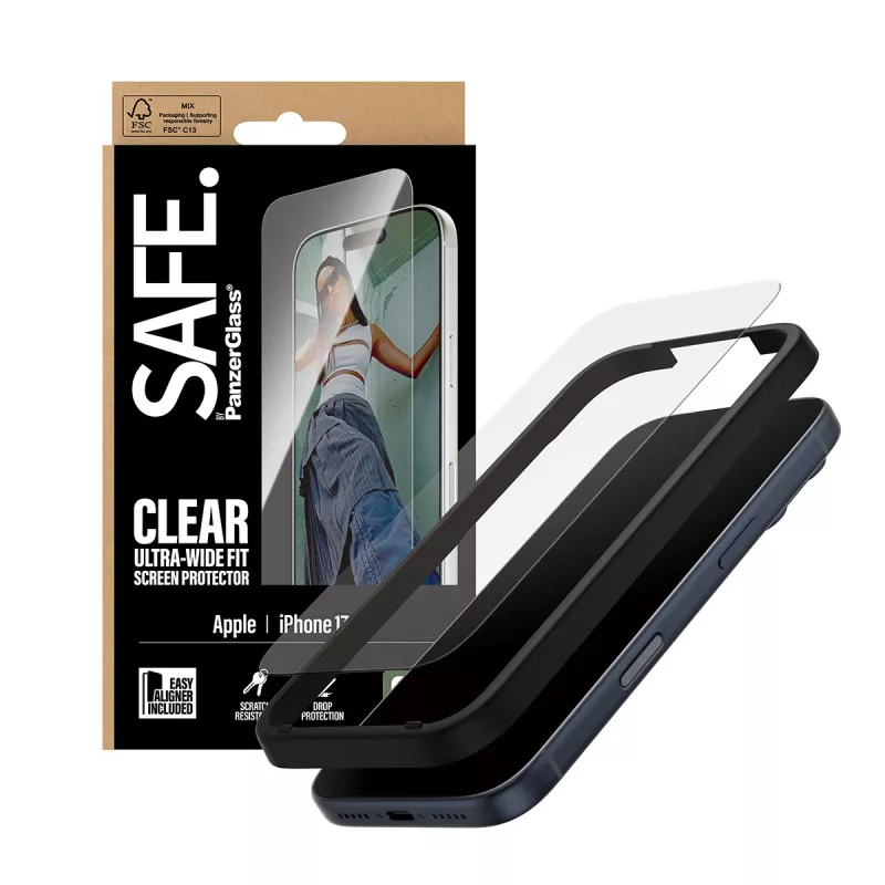 PanzerGlass SAFE. by ® Ekraanikaitse iPhone 17 Pro | Ultra-Wide Fit koos EasyAligneriga