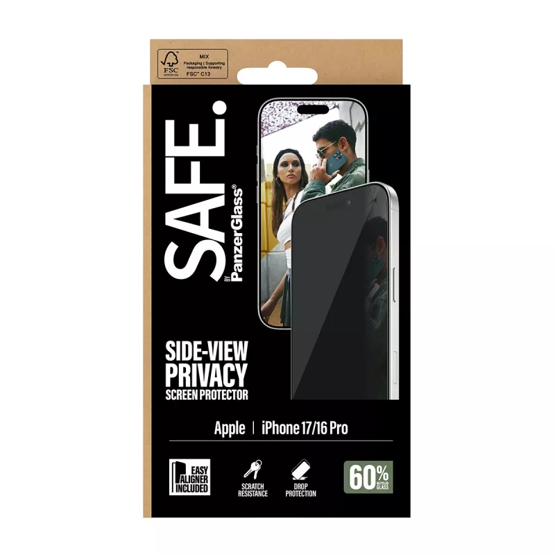 PanzerGlass SAFE. by ® 2-Way Privacy Screen Protector iPhone 17 | iPhone 16 Pro | Ultra-Wide Fit w. EasyAligner