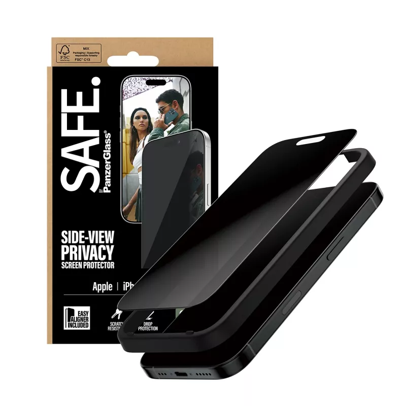PanzerGlass SAFE. by ® 2-Way Privacy Screen Protector iPhone 17 | iPhone 16 Pro | Ultra-Wide Fit w. EasyAligner