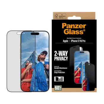 PanzerGlass ® 2-Way Privacy Screen Protector iPhone 17 | iPhone 16 Pro | Ultra-Wide Fit koos EasyAligneriga