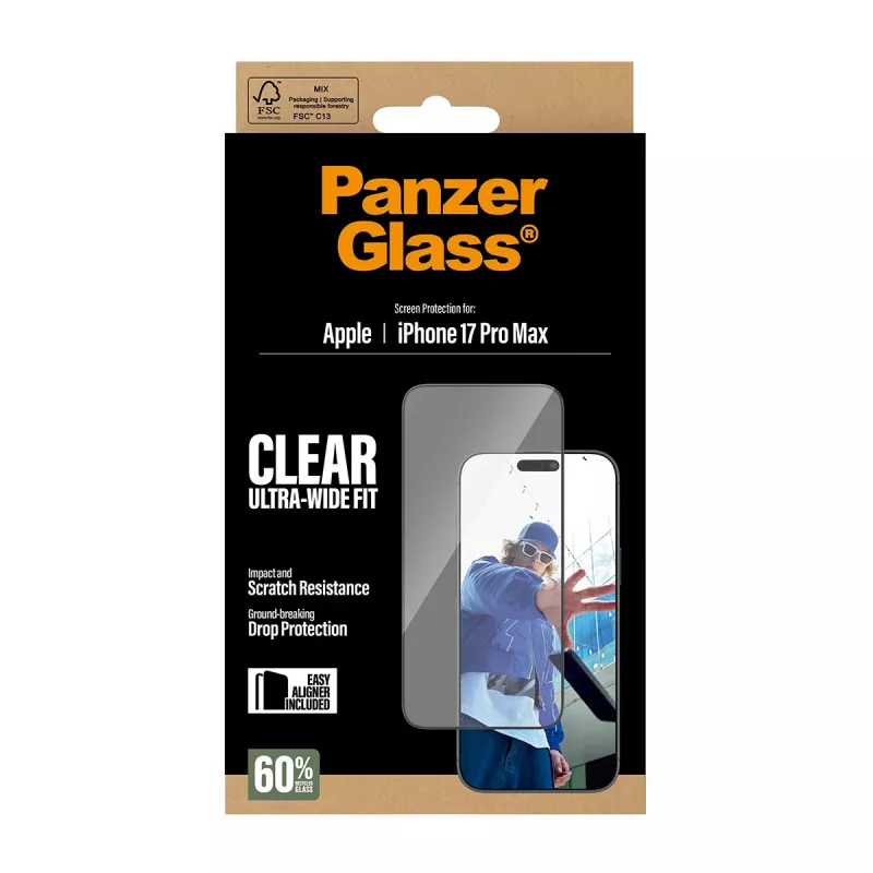 PanzerGlass® Ekraanikaitse iPhone 17 Pro Max | Ultra-Wide Fit koos EasyAligneriga