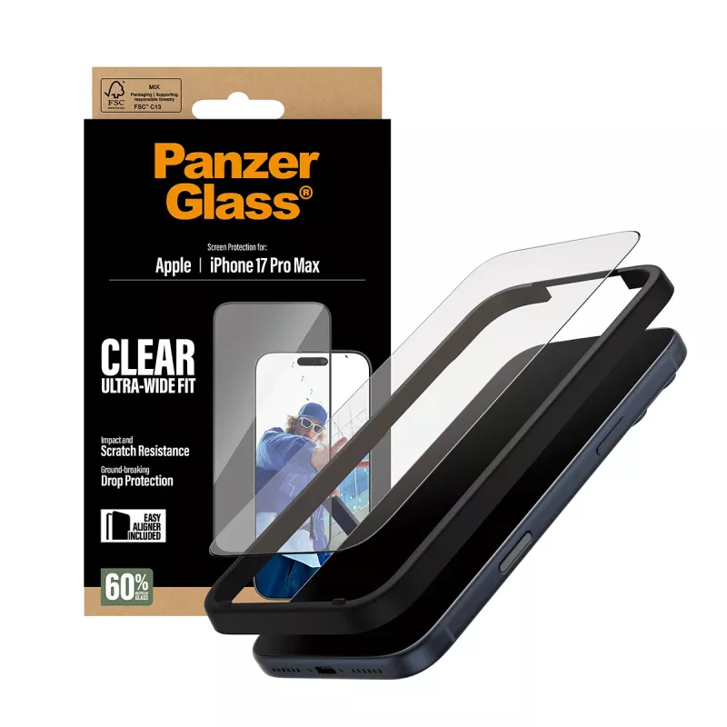 PanzerGlass® Ekraanikaitse iPhone 17 Pro Max | Ultra-Wide Fit koos EasyAligneriga