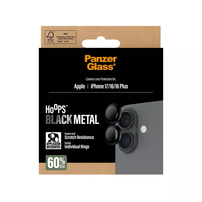 PanzerGlass® Hoops® Kaamera objektiivi kaitseklaas Must iPhone 17 | iPhone 16 | 16 Plus