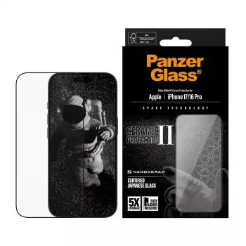 PanzerGlass® Ceramic II Ekraanikaitse iPhone 17 | iPhone 16 Pro | Ultra-Wide Fit koos EasyAligneriga
