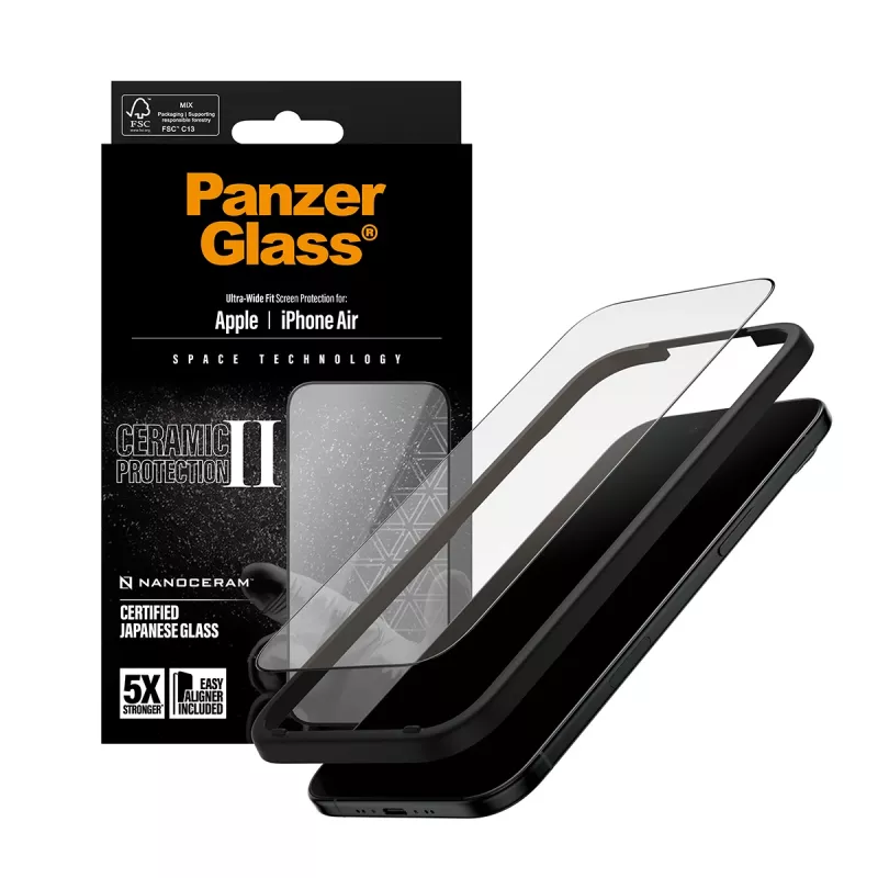 Ekraanikaitse PanzerGlass Ceramic II iPhone Air Ultra-Wide Fit EasyAligneriga Karastatud klaas PET Silikoon Läbipaistev 1 tk
