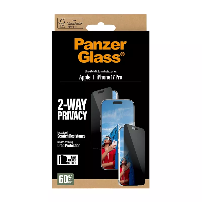 PanzerGlass ® 2-Way Privacy Screen Protector iPhone 17 Pro | Ultra-Wide Fit koos EasyAligneriga