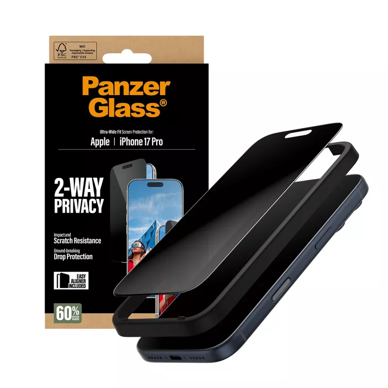 PanzerGlass ® 2-Way Privacy Screen Protector iPhone 17 Pro | Ultra-Wide Fit koos EasyAligneriga