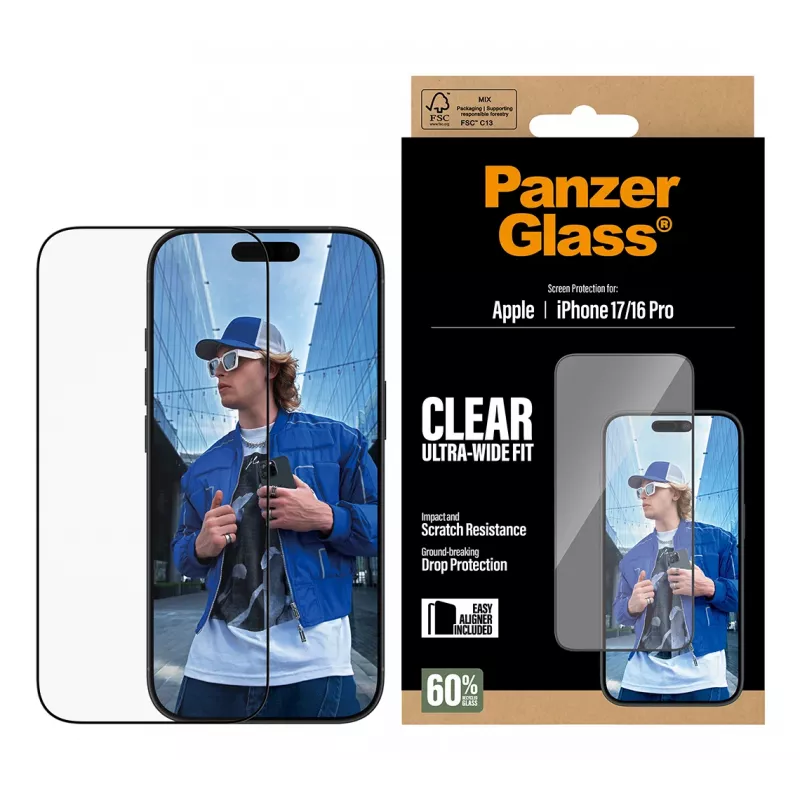 PanzerGlass® Ekraanikaitse iPhone 17 | iPhone 16 Pro | Ultra-Wide Fit koos EasyAligneriga