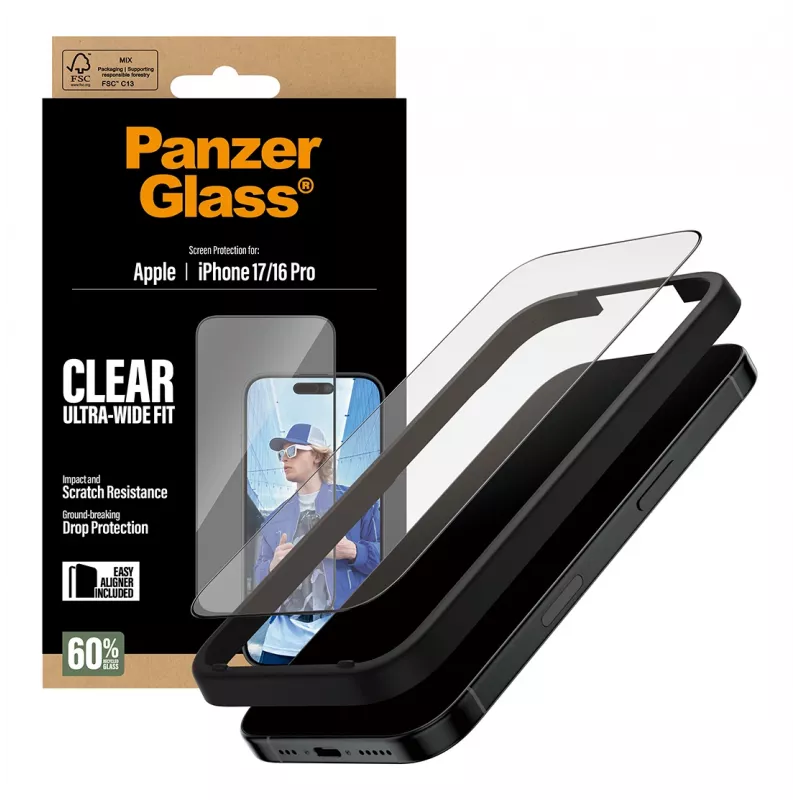 PanzerGlass® Ekraanikaitse iPhone 17 | iPhone 16 Pro | Ultra-Wide Fit koos EasyAligneriga
