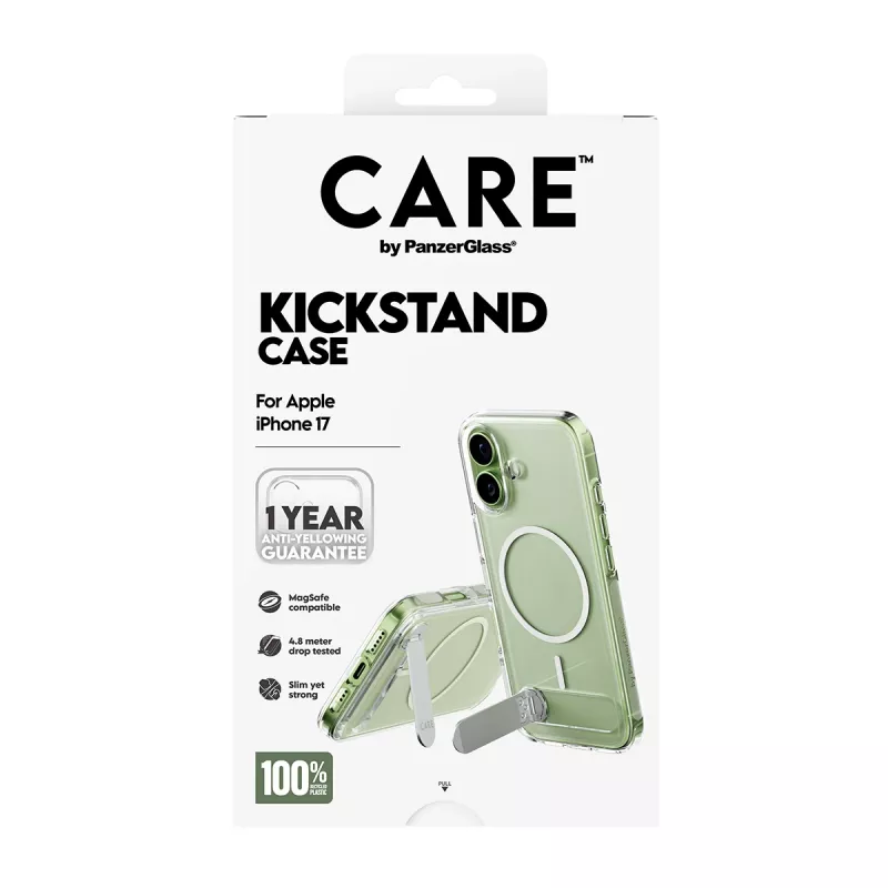 PanzerGlass CARE by Feature ümbris, läbipaistev, jalatoe ja MagSafe'iga, iPhone 17