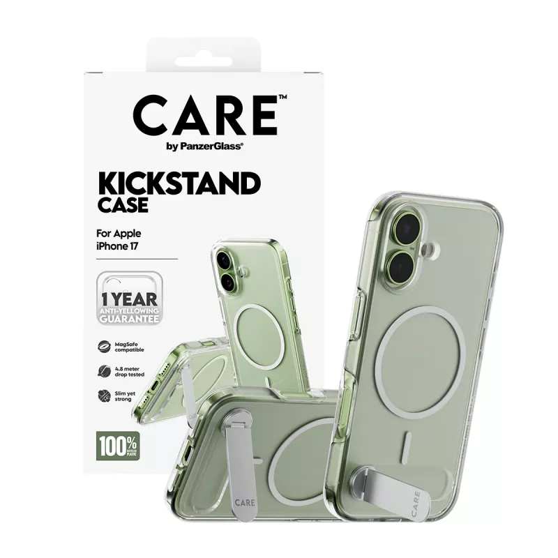 PanzerGlass CARE by Feature ümbris, läbipaistev, jalatoe ja MagSafe'iga, iPhone 17