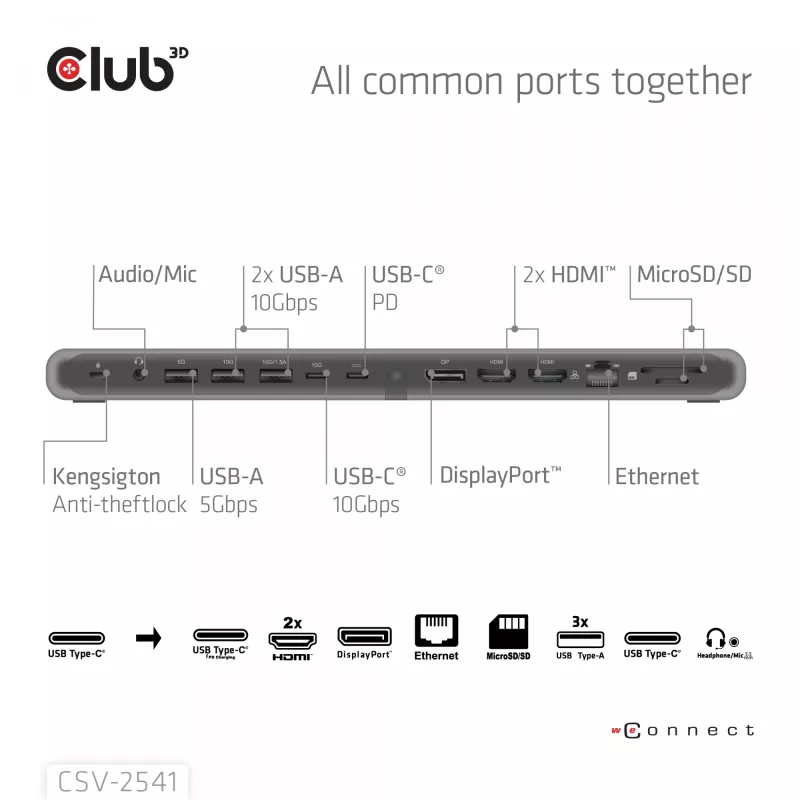 Dokkimisjaam club 3d CSV-2541 USB-C HDMI ja DisplayPort väljunditega